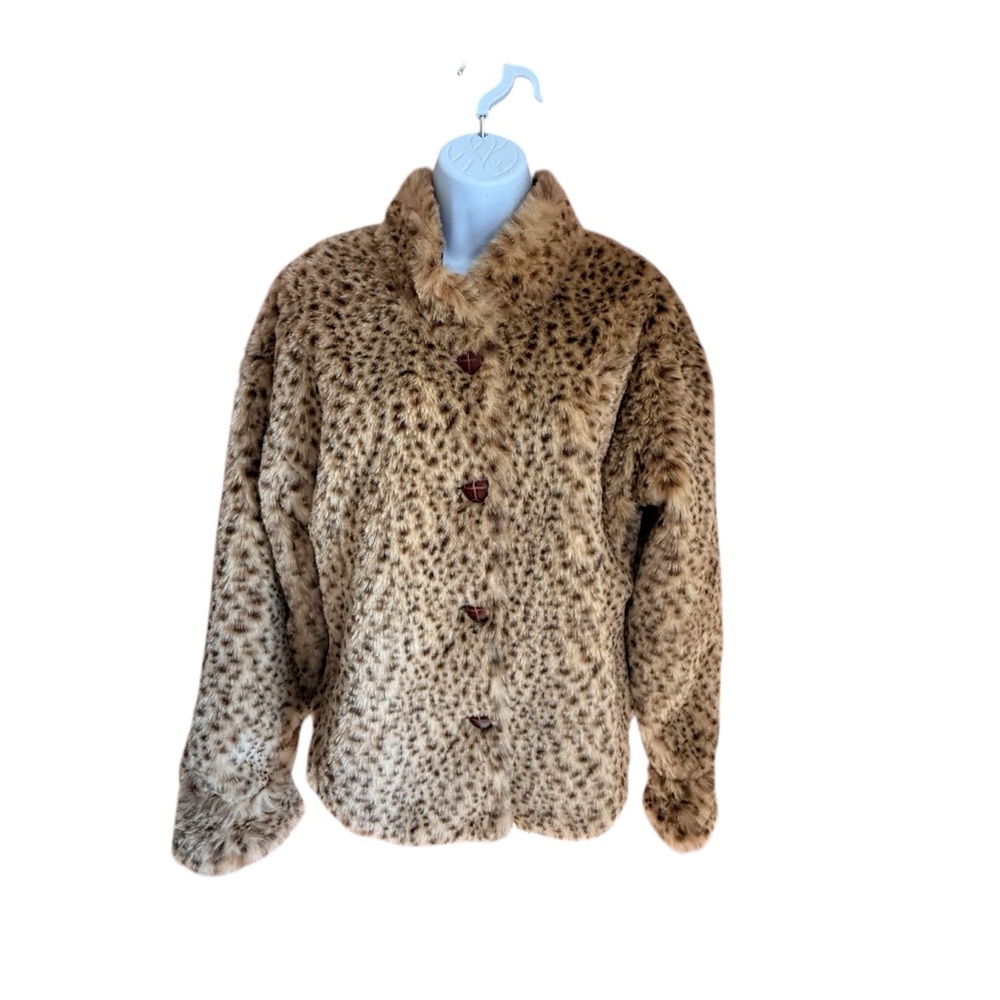 Vintage Tasha Polizzi TP Saddleblanket & Co faux fur coat womens Medium leopard